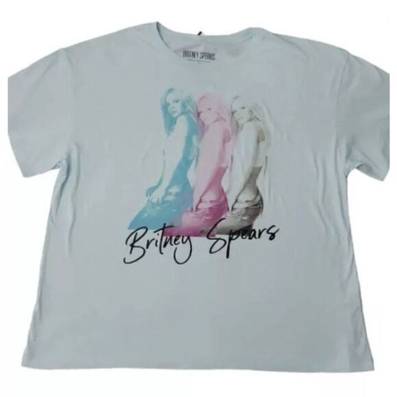 BRITNEY SPEARS - NWT - L Sz Lg Short Sleeve Crewneck Tee 100% Cotton/Baby Blue - Picture 11 of 14